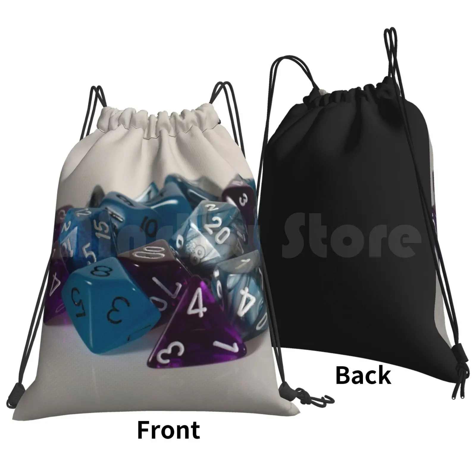 Silver Blue Purple Dice Backpack Drawstring Bag Riding Climbing Gym Bag And Dice Games Rpg D20 Pathfinder Geek Gamer Nerd