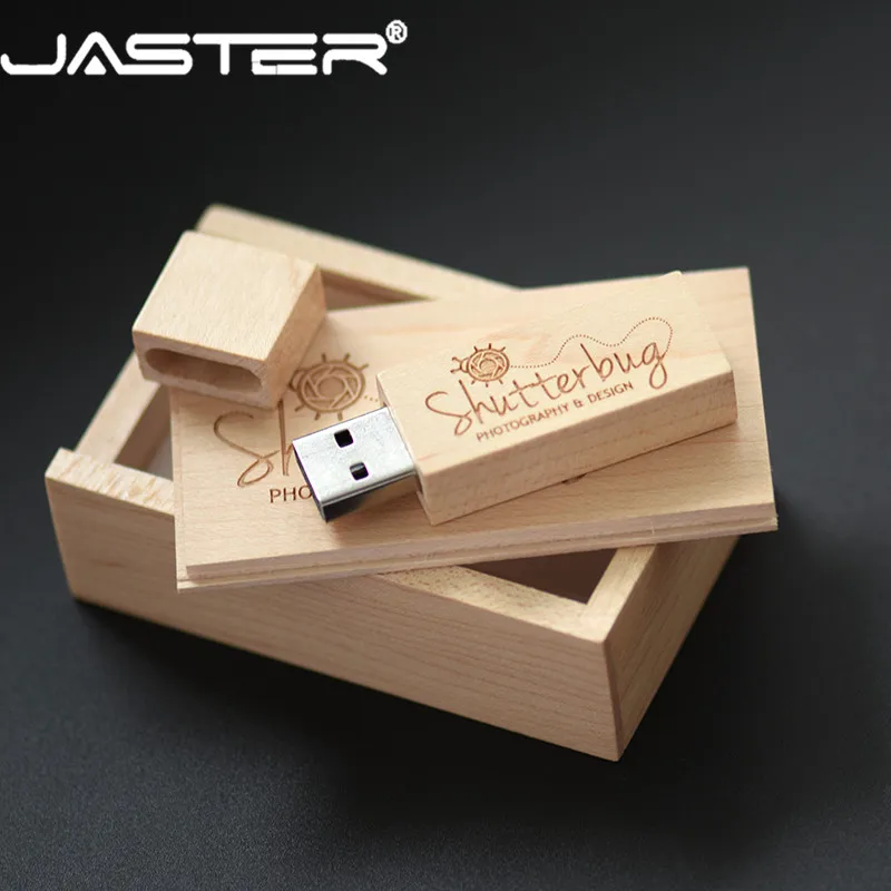 JASTER USB 2.0 customer LOGO wooden +box USB flash drive maple wood pendrive 4GB 16GB 32GB 64G U disk memory stick External Stor