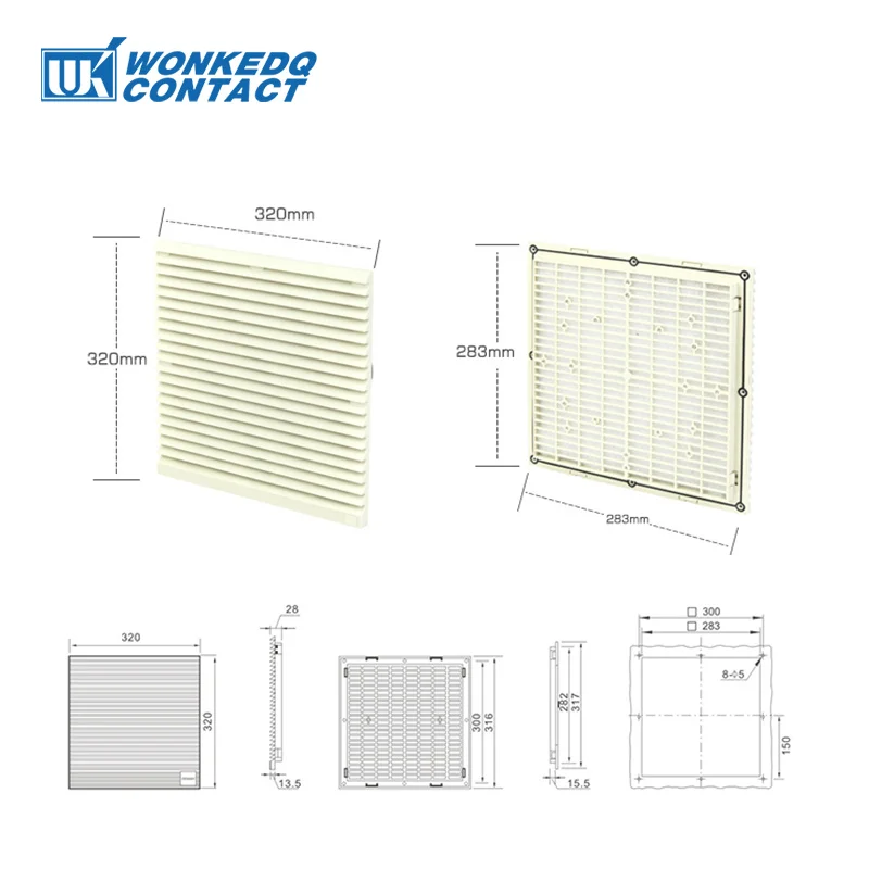 9806-300 Industrial Electrical Cabinet Ventilation Set Cover Dustproof Louver Blower Exhaust Cooler Filter Panel Without Fan