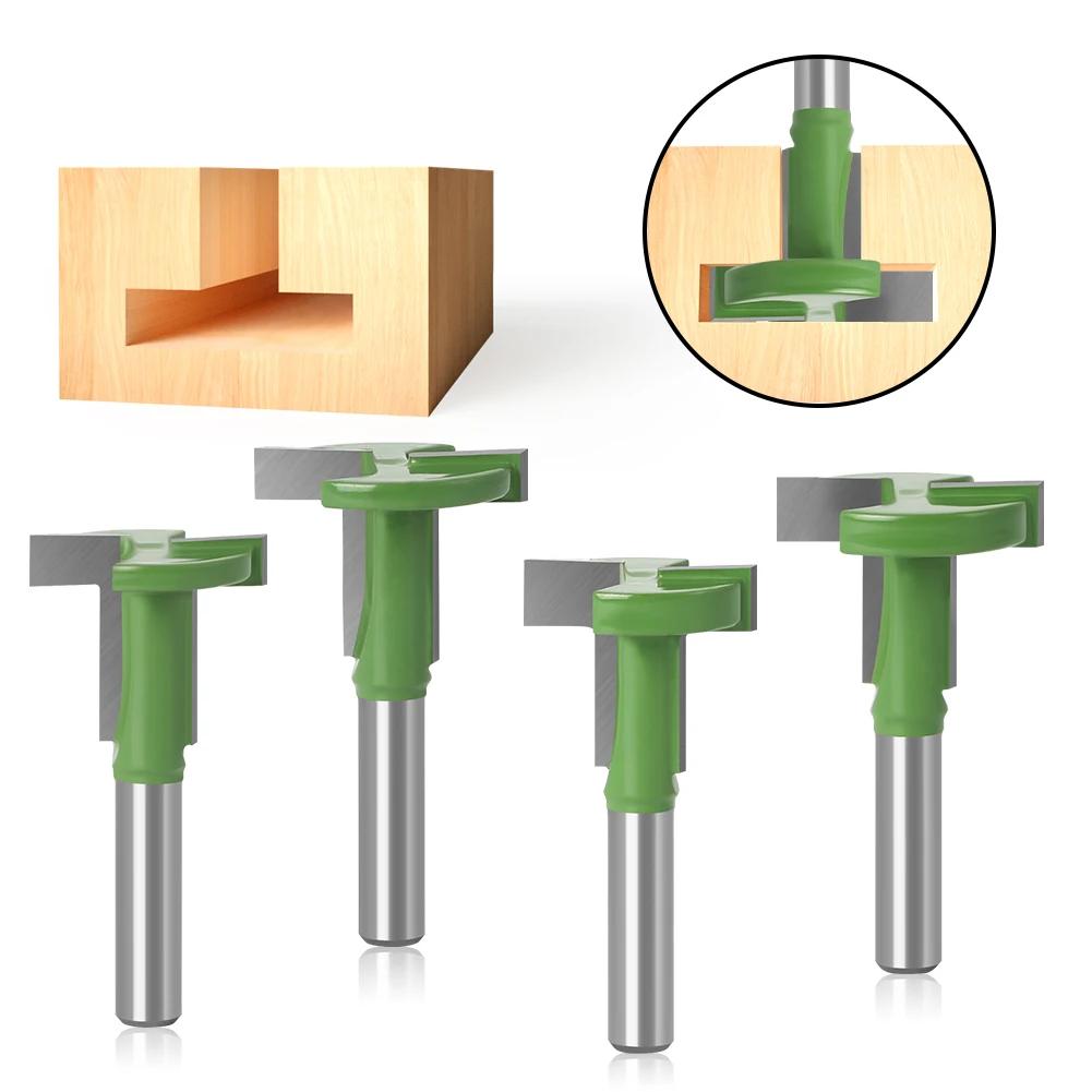 4PCS Set 8mm Shank T-Slot Router Bit Straight Edge Slotting Milling Cutter Cutting for Wood Woodworking Handle