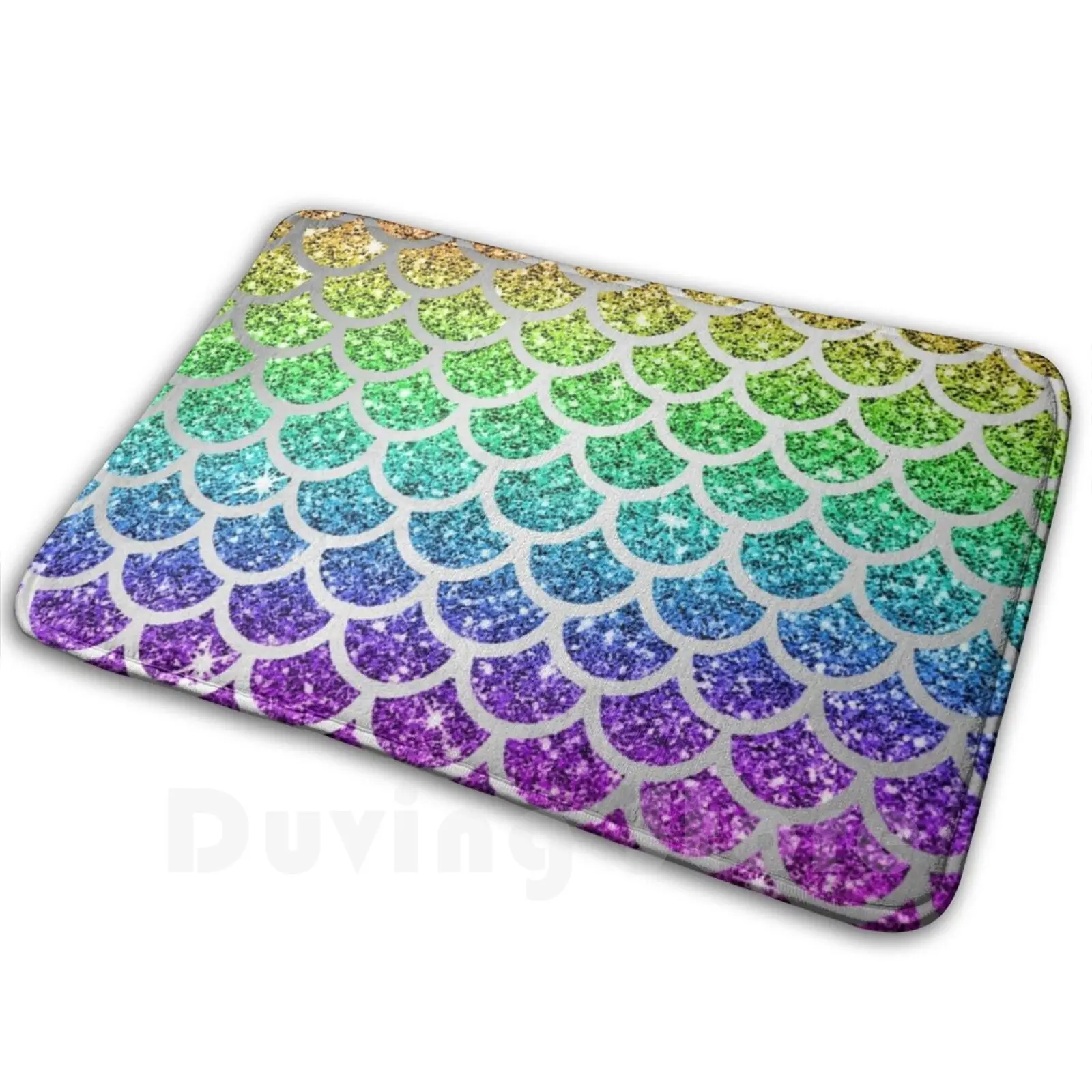 Shimmery Rainbow Glitter Mermaid Scales Carpet Mat Rug Cushion Soft Non-Slip Mermaid Glitter Rainbow Mermaid Rainbows