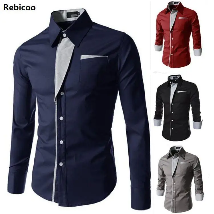 

casual men shirts long sleeve social slim fit casual-shirts for male clothing 7 color