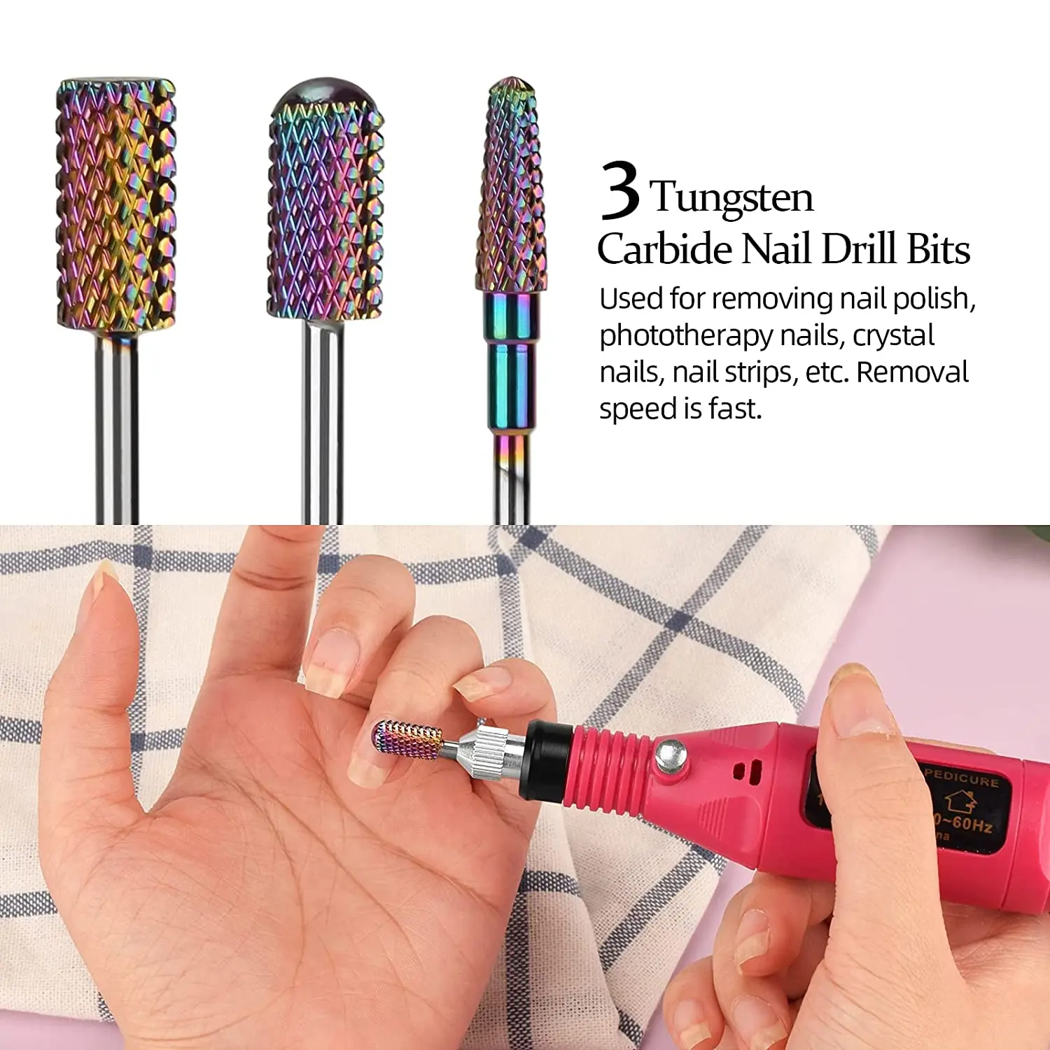 7 Pcs Tungsten Carbide Nail Drill Bits, Milling Cutter For Manicure Sets Gel Cuticles Remove Polishing Toos