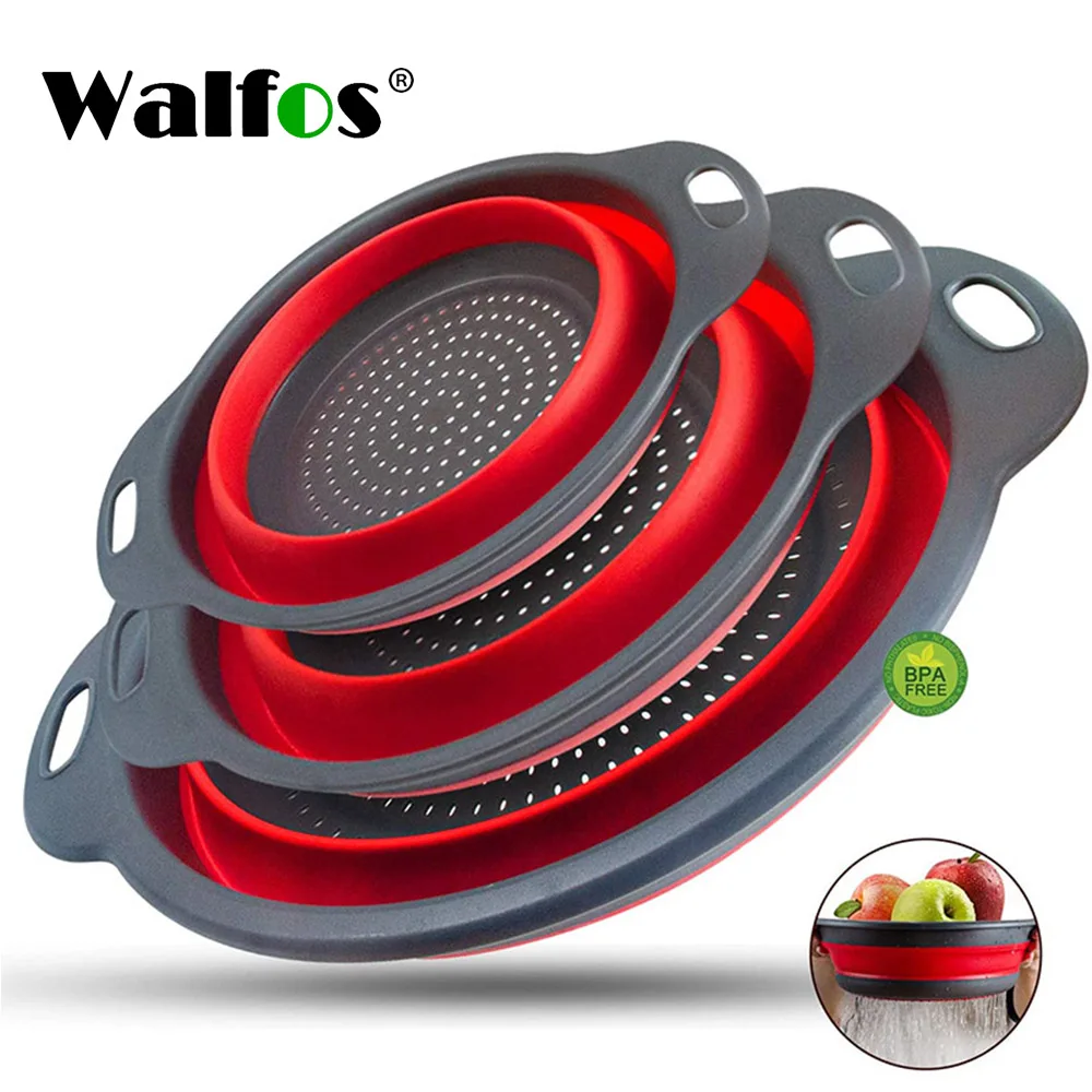 

Walfos Foldable Drain Silicone Basket Colander Fruit Vegetable Washing Basket Strainer Collapsible Drainer Kitchen Storage Tool