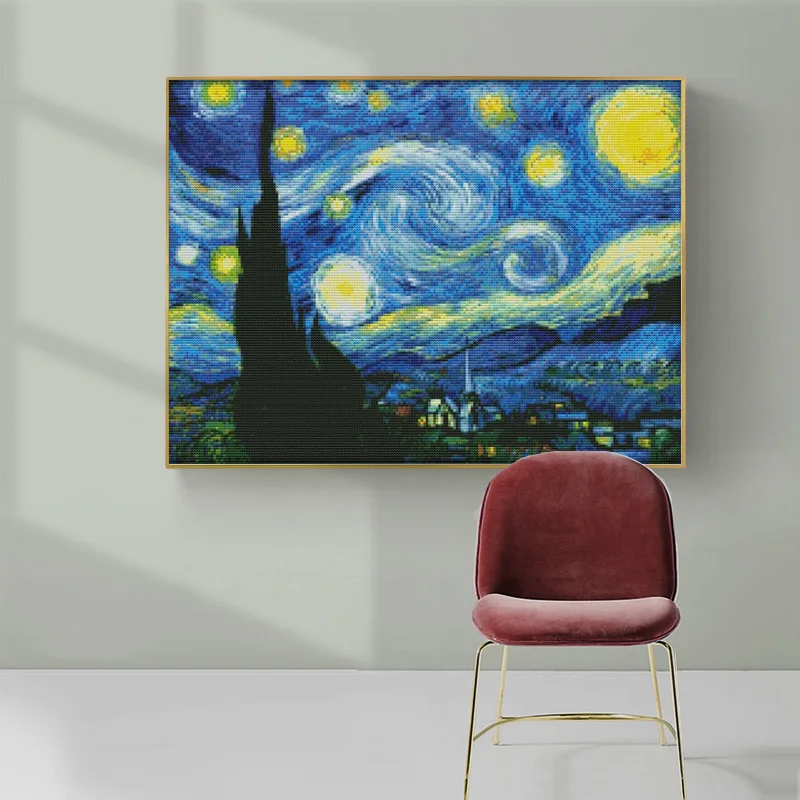 The Starry Night of Van Gogh Counted Cross Stitch Kits Patterns Unprinted Canvas Embroidery Sets 11 14CT DIY Home Decor Painting