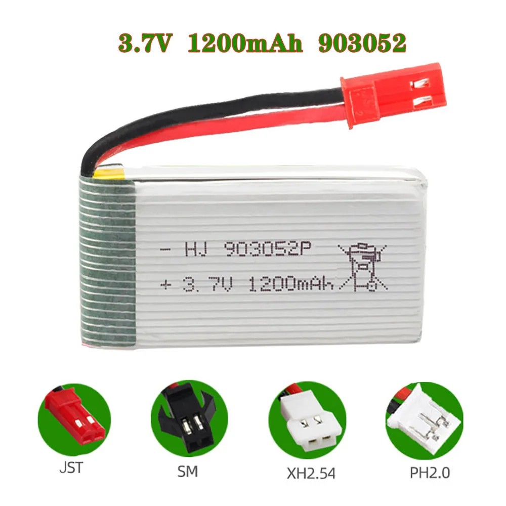 

3.7V 1200mAh 903052 25C Li-Po Battery Rechargeable Batteries With Plug For HJ R/C X5SW M18 H5P X5 Four Axis Aircraft Drone