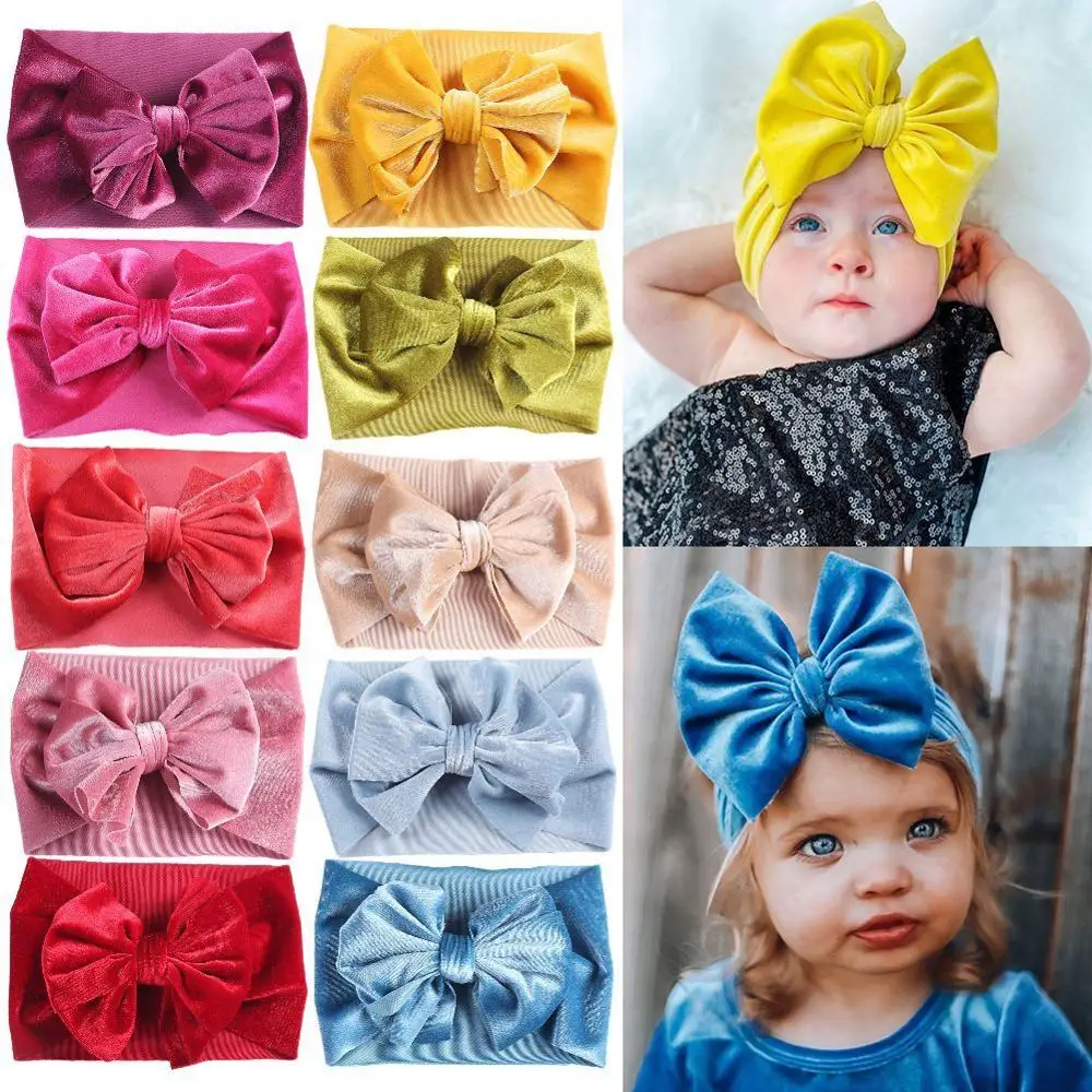 20pc/lot Newborn Velvet Hair Bow Headband ,kids girls Wide Turban Headbands Baby Velvet Head wraps Party hair accessories Props