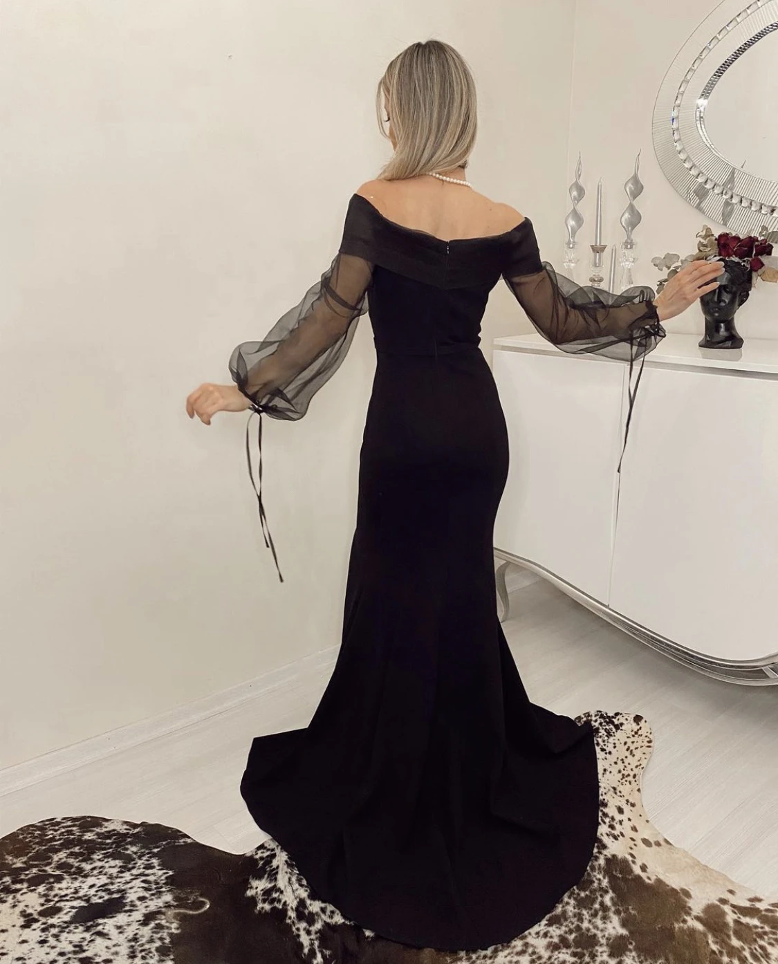 Vestido de noite estilo sereia, novo vestido de baile para mulheres, elegante, com decote em v, manga comprida ou até o chão