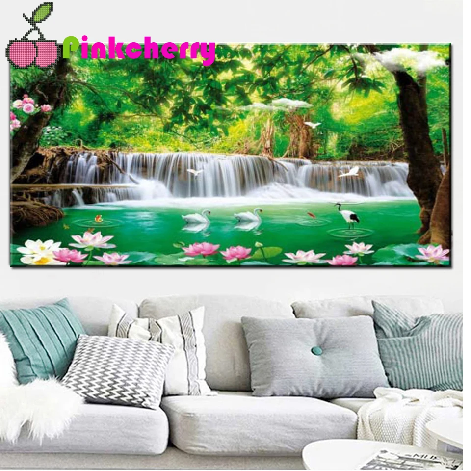 Large Swan Waterfall Diamond Painting,5d Diy picture,full,square,round diamond embroidery Mosaic Landscape Handmade k548