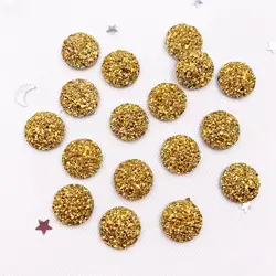 80Pcs Resin 12mm Round Golden Color Ore Gem Flatback Rhinestone Clothing Applique Scrapbook Ornament DIY Craft SF700