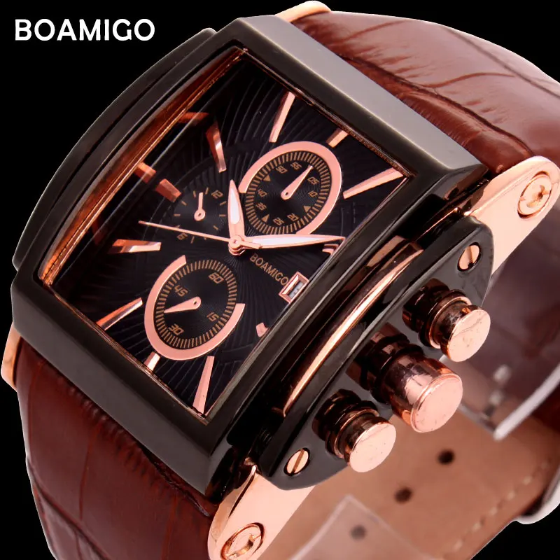 BOAMIGO Watch Men Quartz Strap Auto Date Clock Big Wristwatches Top Brand Luxury relogio masculino