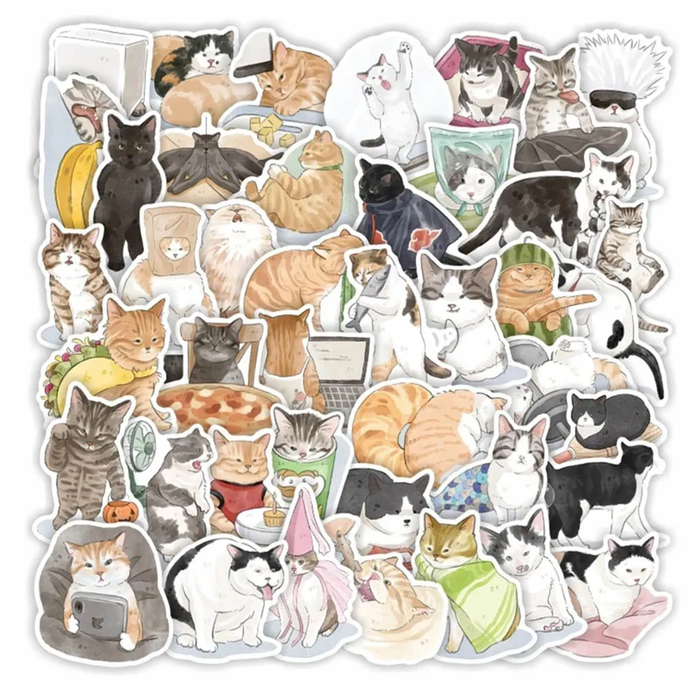 10/30/52pcs Cute Cat Stickers Kawaii Animal Decals DIY Suitcase Fridge Phone Laptop Guitar Car Graffiti Cartoon Sticker Kids Toy