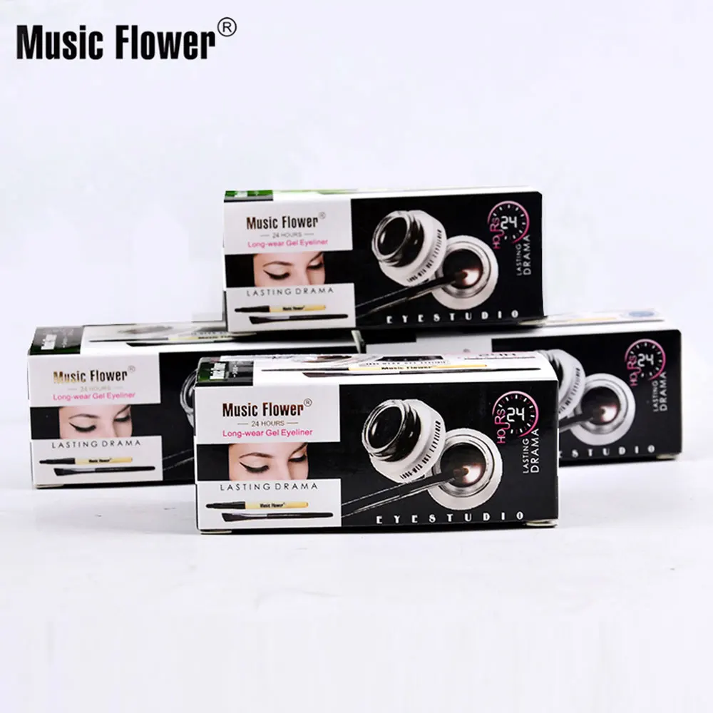 Music Flower 2 in 1 Coffee + Black Gel Cream Eyeliner Make Up Waterproof Cosmetics Set Eye Liner + Brushes Makeup Eye Cosmetics