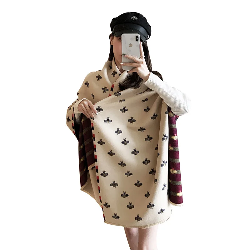 Bufanda de Cachemira de marca de lujo para mujer, Pashmina cálida, chales y envolturas, manta gruesa estampada para el cuello, invierno, 2024