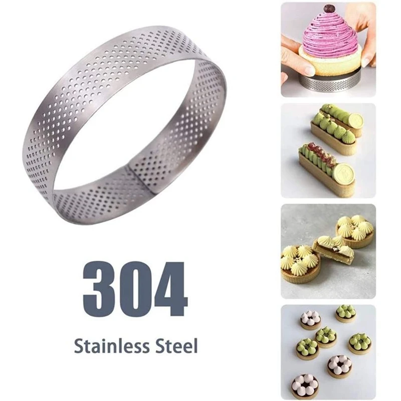 

10 Pack Stainless Steel Tart Ring Heat-Resistant Perforated Cake Mousse Ring Round Ring Baking Doughnut Tools 5Cm