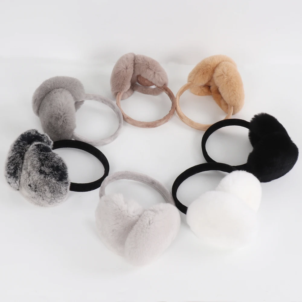 New Winter Outdoor Women Quality Real Rex Rabbit Fur Earmuffs Rex Rabbit Fur Earmuff Lovely Girl Genuine Rex Rabbit Fur Ear-caps