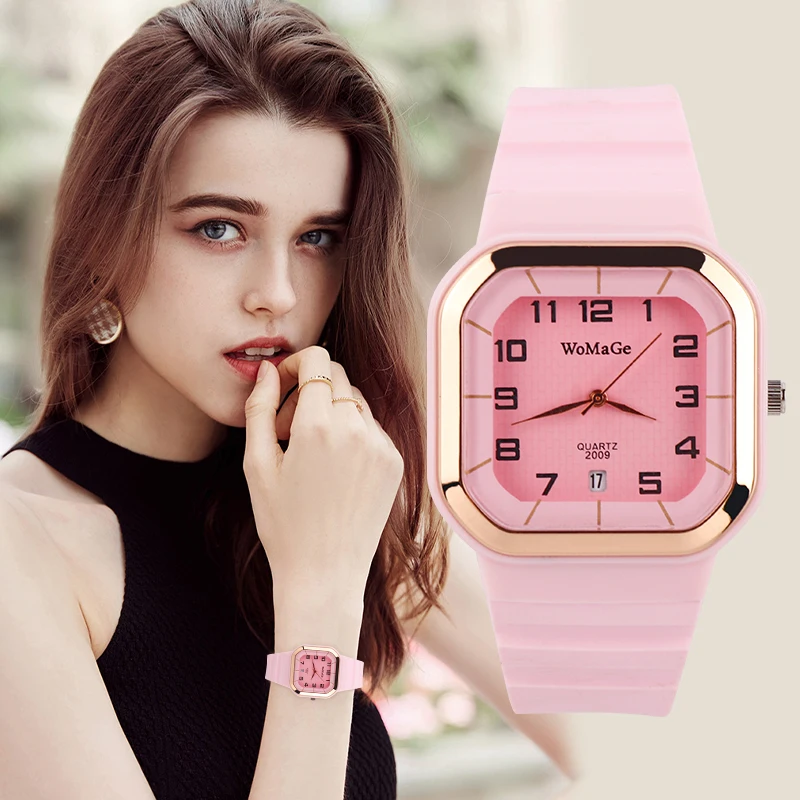 Womens Watch Simple Silicone Strap Womage Fashion Quartz Rectangle Dial Watches Ladies Casual Female Clock montre femme saati