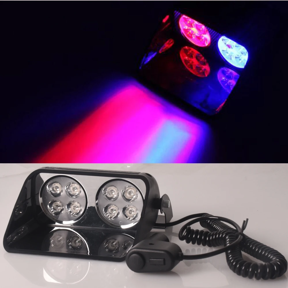 8LED Car Strobe Light Sucker Highlight Scoop Police Lights Warning Lights Fog Lamp  Front Glass Flashing Lights Red And Blue