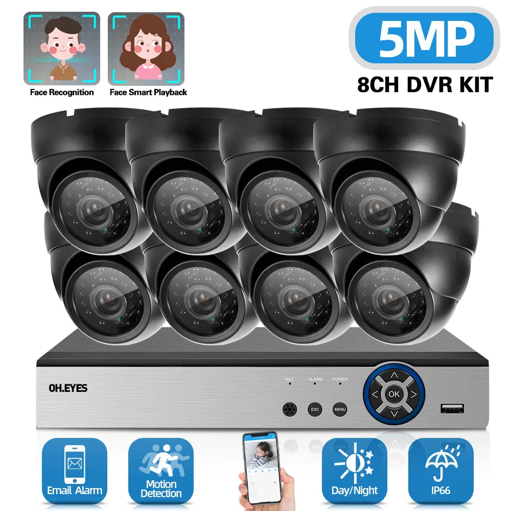 8 Channel DVR Kit 5mp CCTV IP DVR Home Security Camera System 8CH Outdoor Dome Video Surveillance Camera System Kit H.265 XMEYE