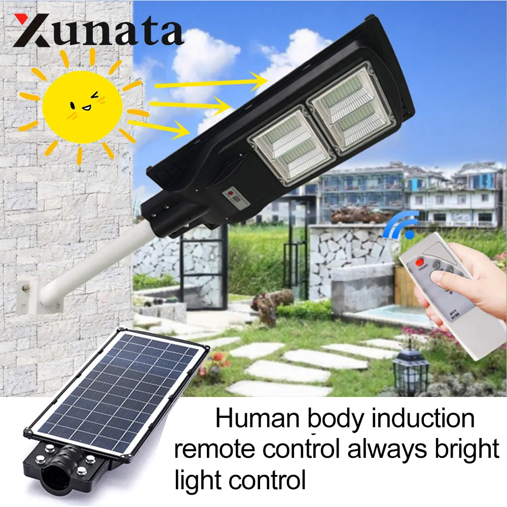 70W 150W LED Wall Lamp IP65 Waterproof Outdoor Solar Street Light Wall Timer Lamp Radar Sensing Remote Control Light With Pole