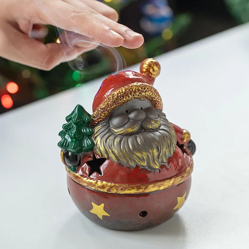 Ceramic Santa Claus Shape Coil Incense Burner Hollow Cover Sandalwood Incense Holder Cone Incense Burner Aromatherapy Censer