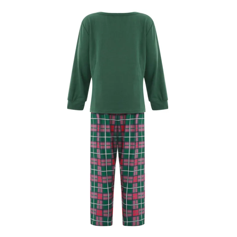 Parent-Children Christmas Pajama, Reindeer Print Long-Sleeves Tops with Plaid Pants Loungewear for Father, Mother, Kids