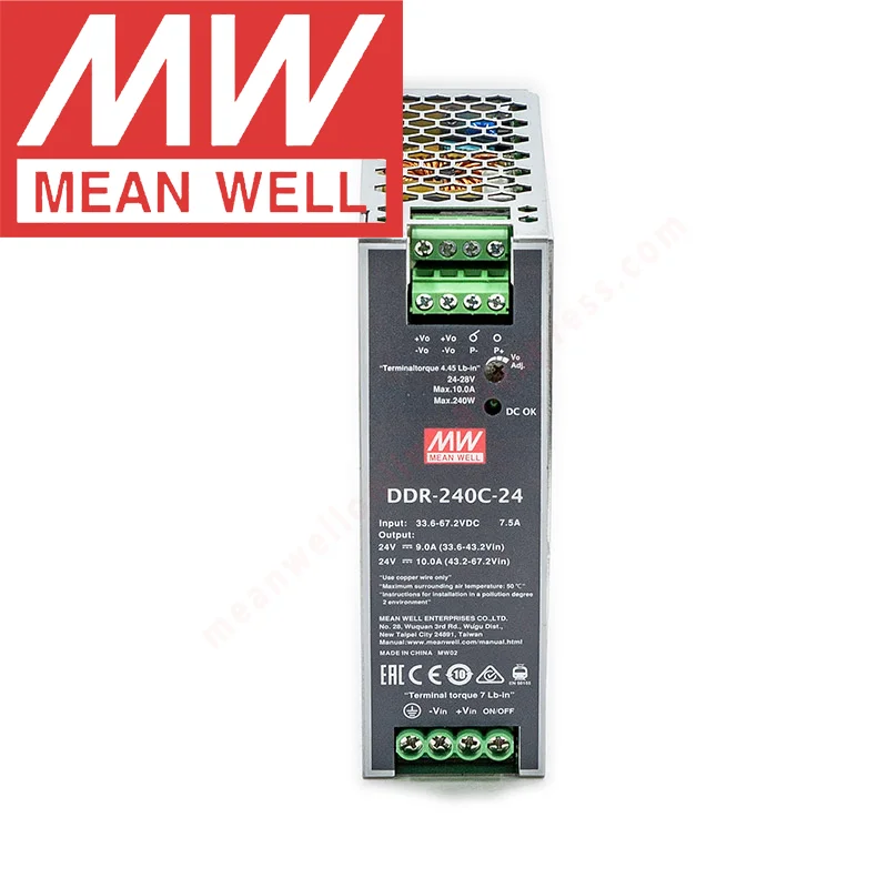 

Original Mean Well DDR-240C-24 Din Rail Type Meanwell 24VDC/10A/240W DC-DC Converter 33.6~67.2Vdc Input