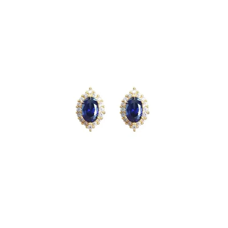 WOOZU 14k Gold Plated 925 Sterling Silver Fashion Blue Pave Crystal Zircon Stud Earrings For Women Party Hip Hop Jewelry Gift