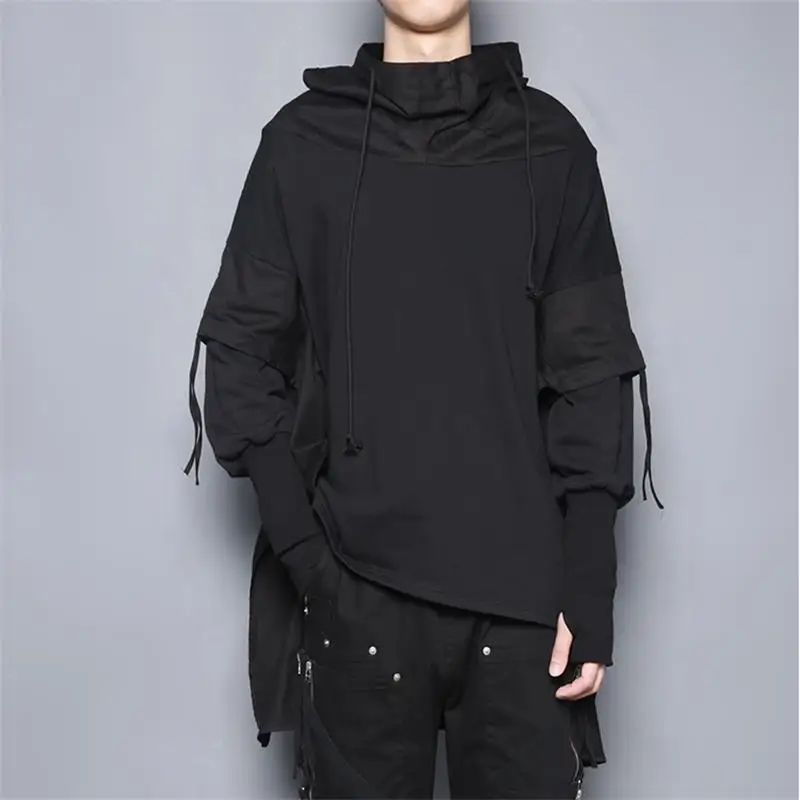 

Men's Long Sleeved Sweater Personality Black Personality Deconstruction Suture Street Trend Hooded Loose Men's Jacket