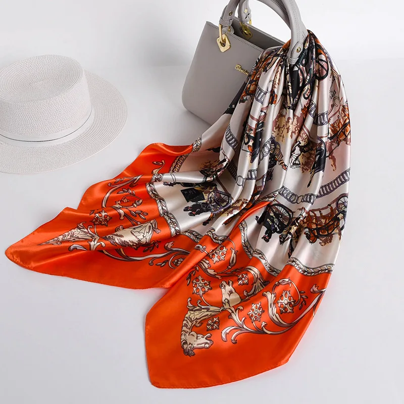 90*90cm Square Silk Scarves Women Foulard Head Scarf Ladies Shawl Wrap Muffler Pareo Bandanna Female Chiffon Hijab Poncho beach