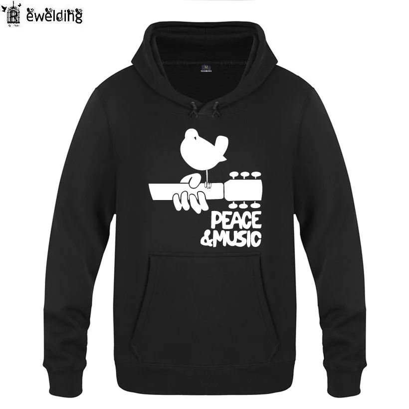 Mens Hoodies Music Rock Guitar Woodstock Printed Hoodie Men Fleece Long Sleeve Man's Sweatshirt Skate Hip Hop Pullover Coat New