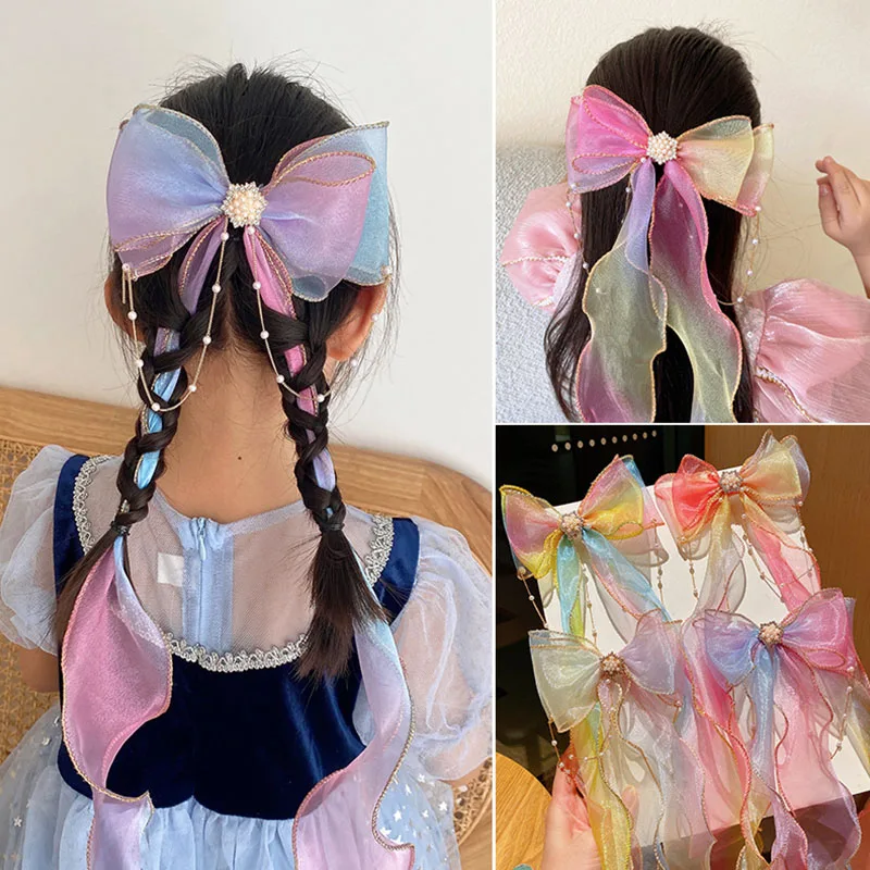 

New Sweet Colorful Chiffon Bow Ribbon Hairpins For Girls Cute Hair Decorate Headband Hair Clips Fashion Hair Bows