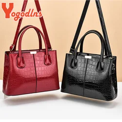 Yogodlns Luxury Bright Leather Handbag Female Alligator Crossbody Bag Large Capcaity Shoulder Bag Fashion Mommy Bag Totes