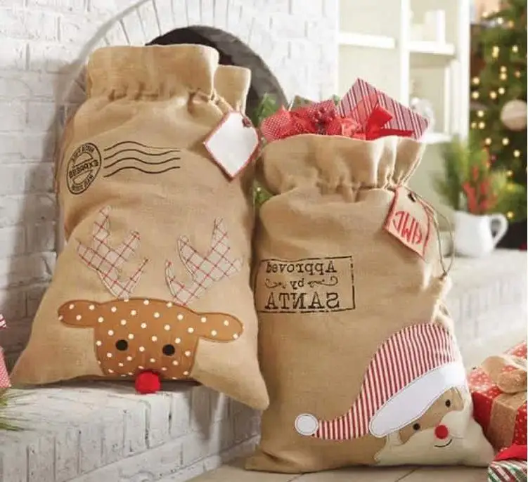 

100pcs/lot New Arrival Popular Christmas Santa Sack Burlap Santa Gift Bags Santa Sack for Christmas Wholesale