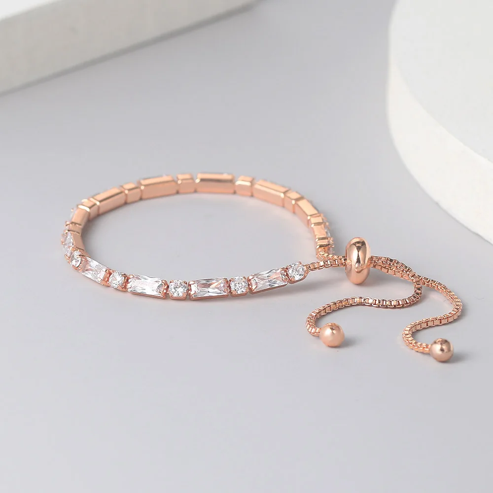 Simple Geometry Bracelet For Women Gift Kpop Zircon Rose Gold Color Handmade Wedding Adjustable Bracelets Jewelry H028