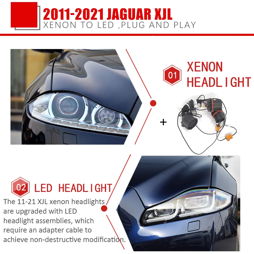 CZMOD Car Headlight Modification Upgrade Special Car Wiring Adapter Harness For Jaguar XJ From 10-15 Xenon to 16-21 LED