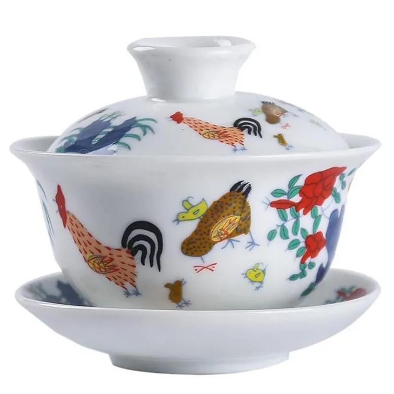 Retro Chickens White Tea Tureen Water Mug Tea Bowl Emperor Kung Fu Gaiwan Creative Travel Porcelain Teapot Office Drinkware Gift