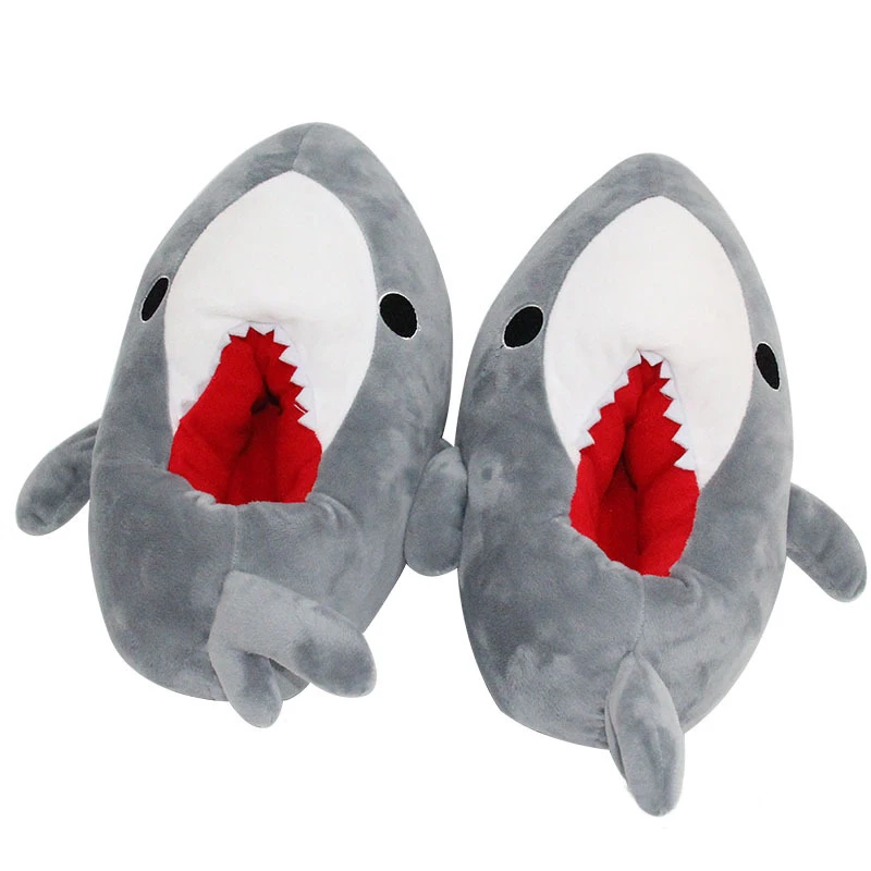 New Men’s Cartoon Shark Cotton Warm Shoes Men Women Indoor Home Winter Slippers Woman Cute Animal House Floor Flat Slides