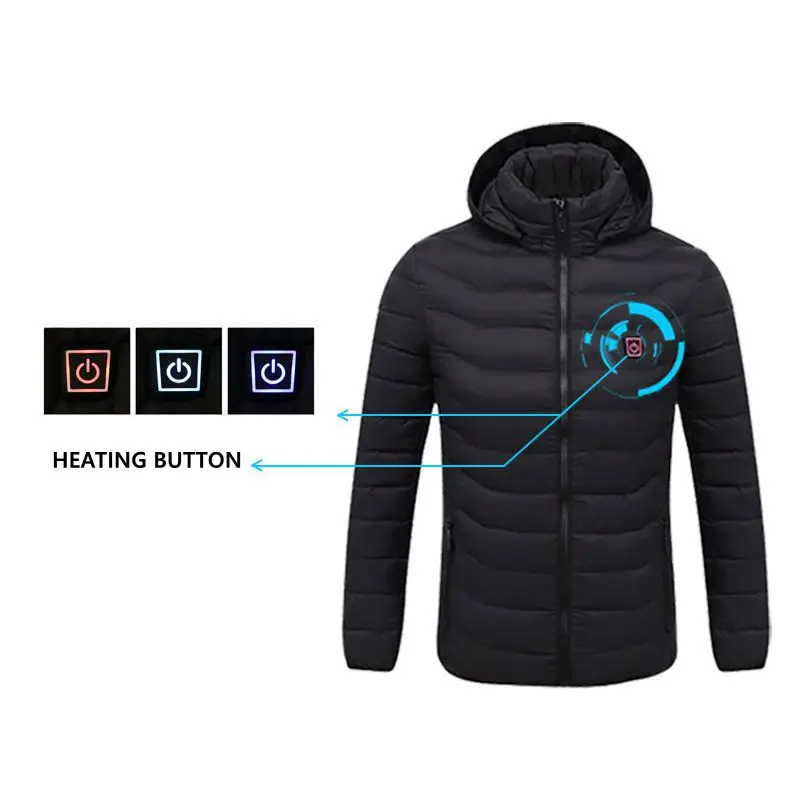 Chaqueta con calefacción térmica para hombre, abrigo de manga larga con USB, con capucha, para exteriores, invierno, 2021