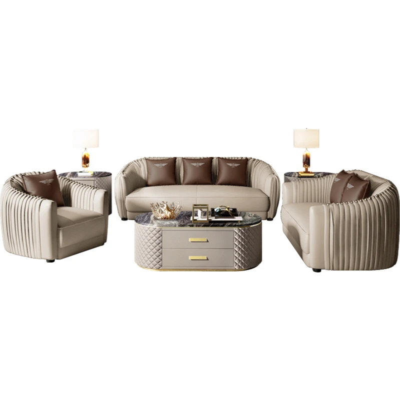 

Post-modern light luxury sofa living room combination Modern minimalist furniture luxury villa large-sized leather sofa