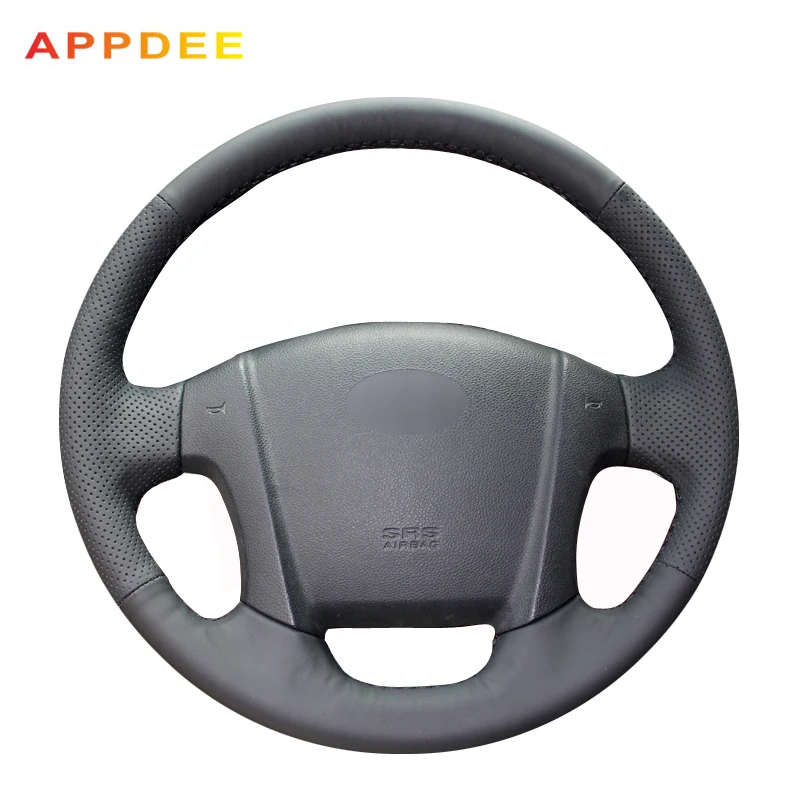 Black Hand-stitched Car Steering Cover Soft Artificial Leather Car Steering Wheel Cover for Kia Sportage 2 2005-2010 2009