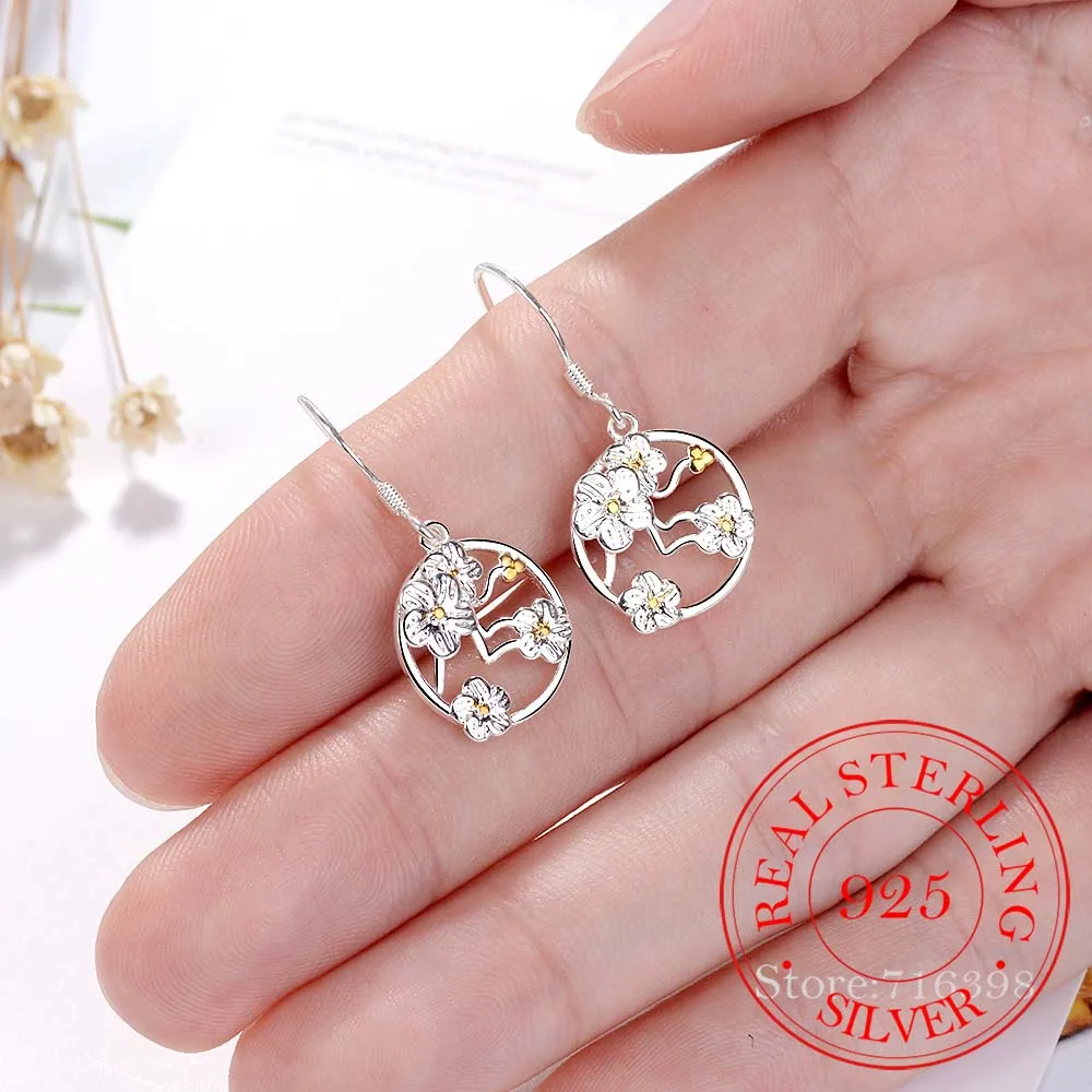 Cherry Blossom Drop Earrings For Women 2020 New Trend 925 Sterling Silver Fasion Jewellery Accessories