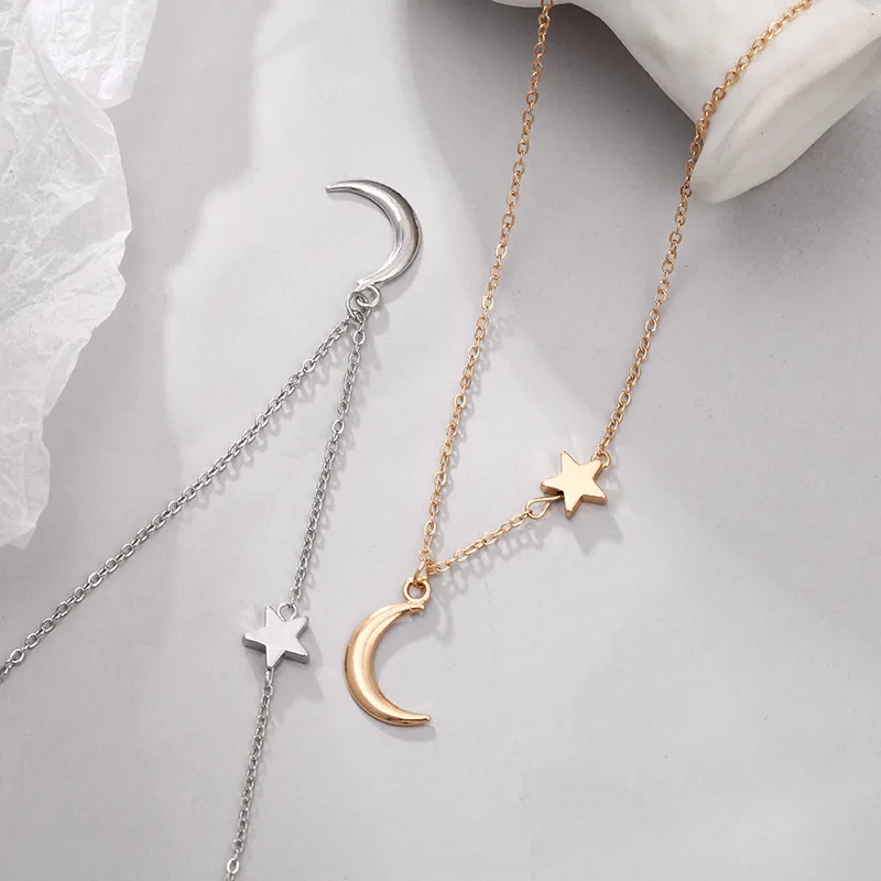 Collana con clavicola con ciondolo stella e luna per donna Collares di moda minimalista gioielli estivi per tutti i giorni Bijoux