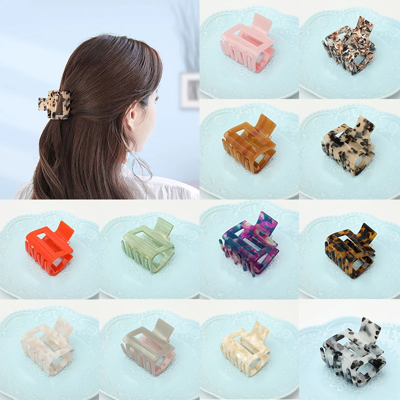 Korean Acrylic Women Hair Claws Crab Clamps Charm Solid Color Leopard Lady Hair Clips Retro Make up Hairdress Hair Styling Tool