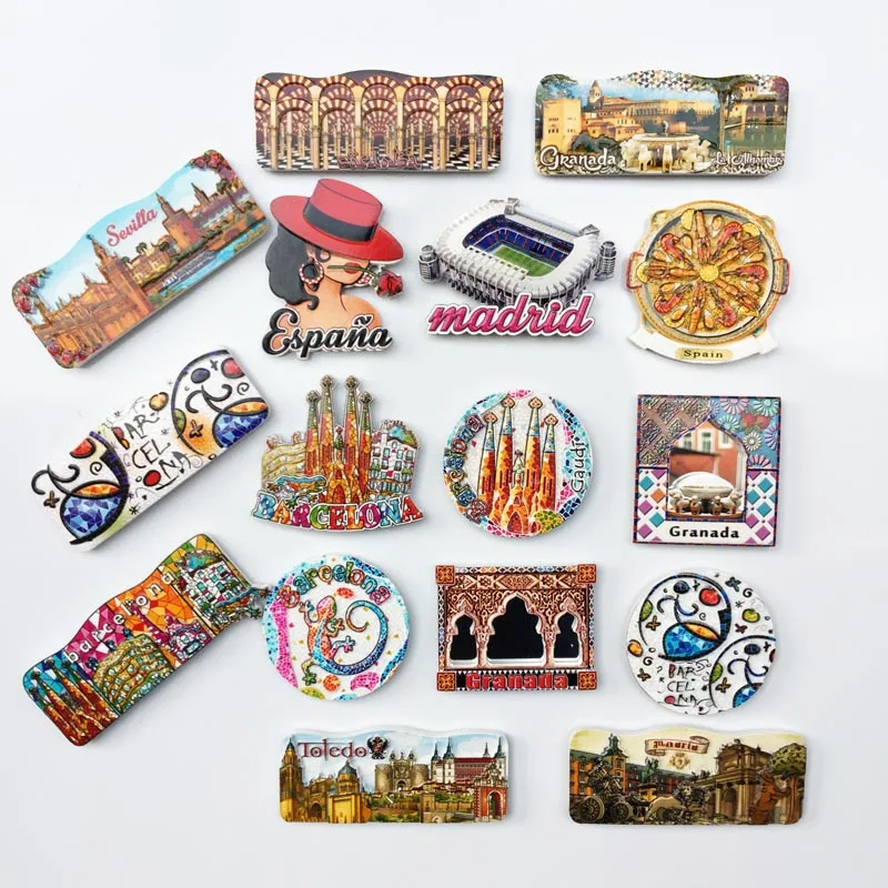 World and CityTourist Souvenirs of Spanish Landmarks Barcelona Madrid Granada Sevilla Toledo Cordoba Spain Fridge Magnet Decor