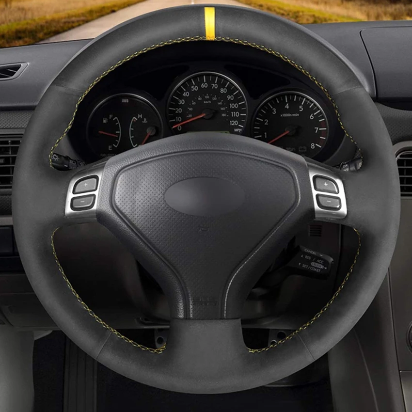 Hand-stitched Black Suede Car Steering Wheel Cover for Subaru Forester 2005-2007 Outback 2005 2007 Legacy 2005 2006