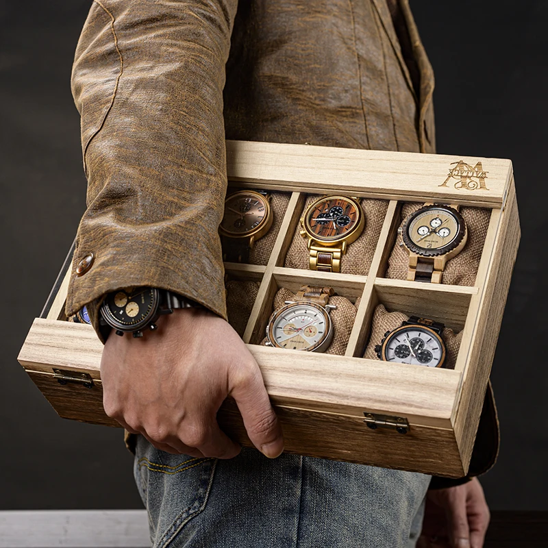 BOBO BIRD-caja de exhibición de reloj de pulsera de polipiel, organizador de almacenamiento, Soporte para reloj, vitrina de joyería, saat kutusu