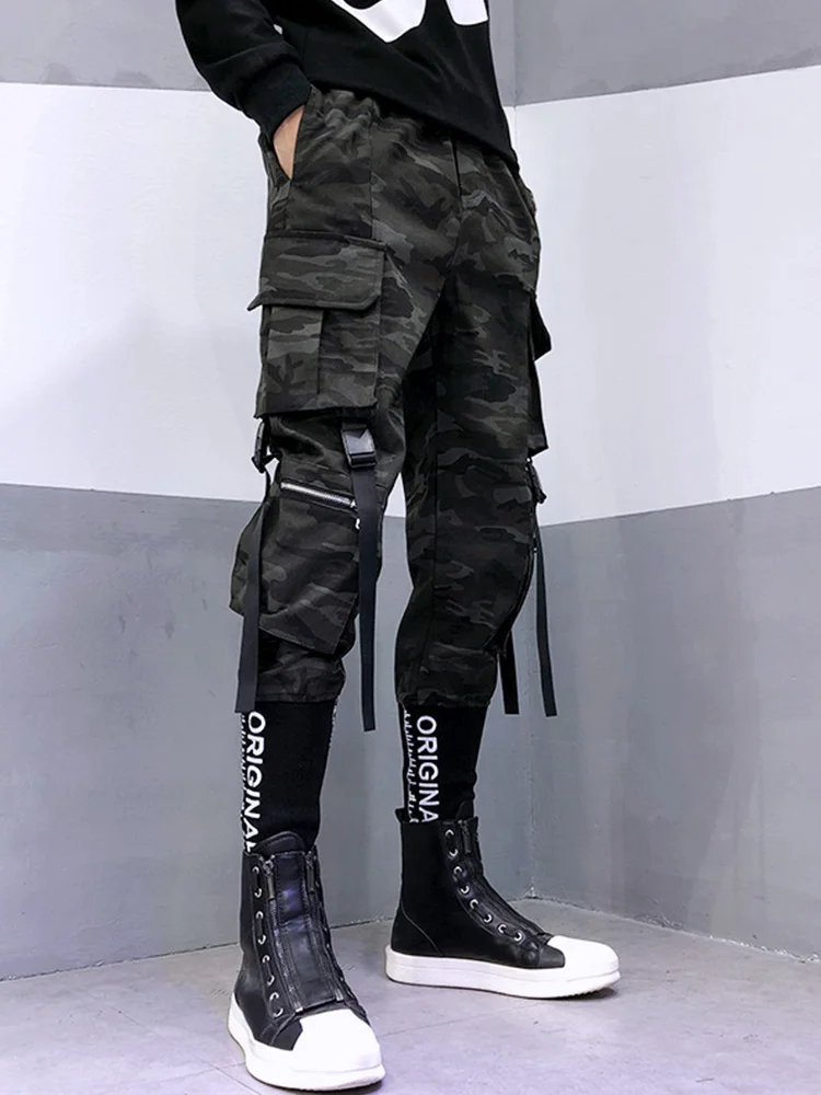 

Free Shipping Men's Fashion Casual Camouflage Overalls Tactical Function Pants Korean Street Letter embroidery Harem Pants