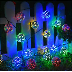 Outdoor Led Solar Marokkanische Ball String Licht 20/30/50led Eisen Kunst Girlanden Fee Garten Lichter Für Hochzeit party Weihnachten Dekor