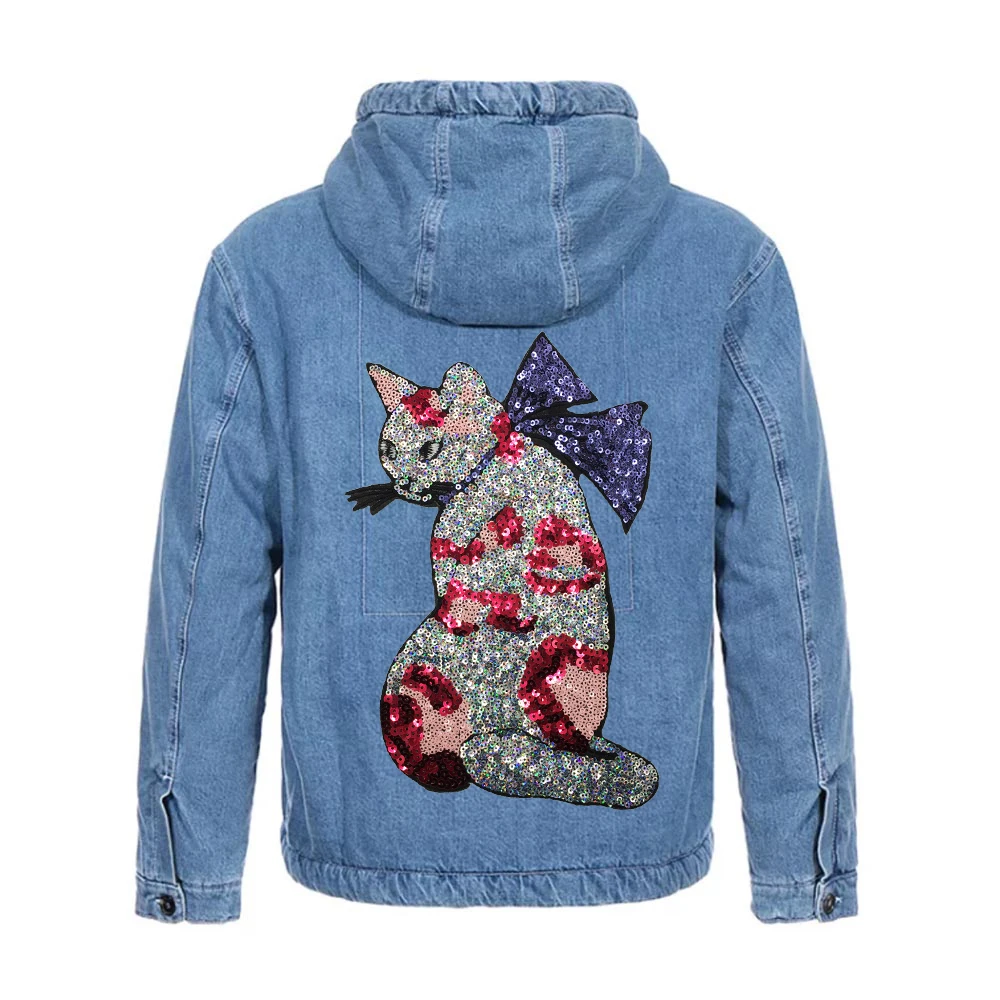 1Pcs Fashion Embroidery Large Sequin Cat Patches for Clothes Applique Jeans DIY Accessories Cute Jacket Iron-onClorhing Stickers